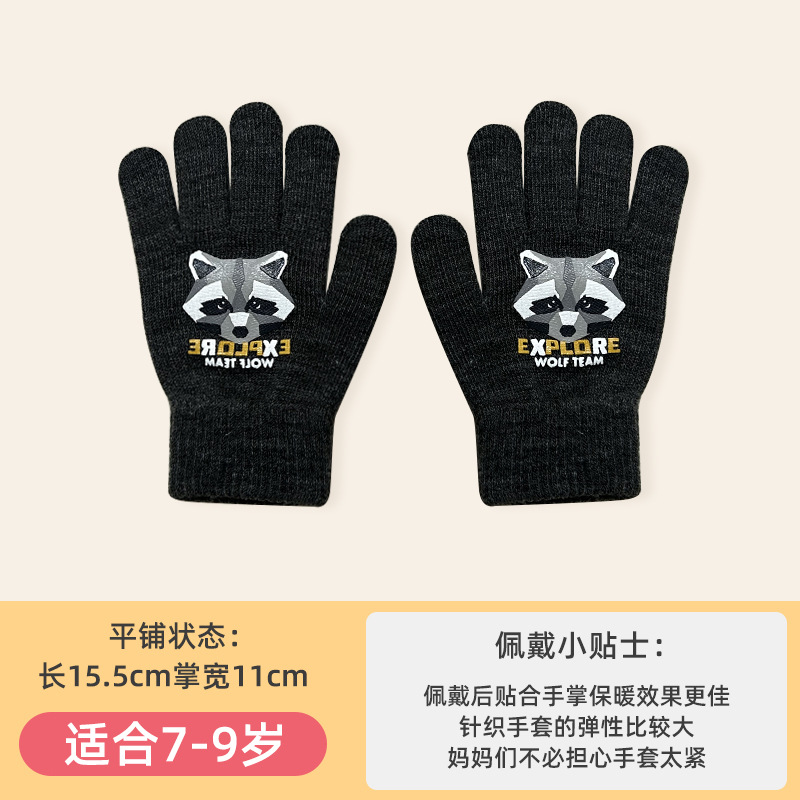 Touch Screen Writing Gloves Men's Autumn and Winter Knitted Warm Wool Students Wholesale Girls' Cold-Proof Children Fleece-Lined Five-Finger