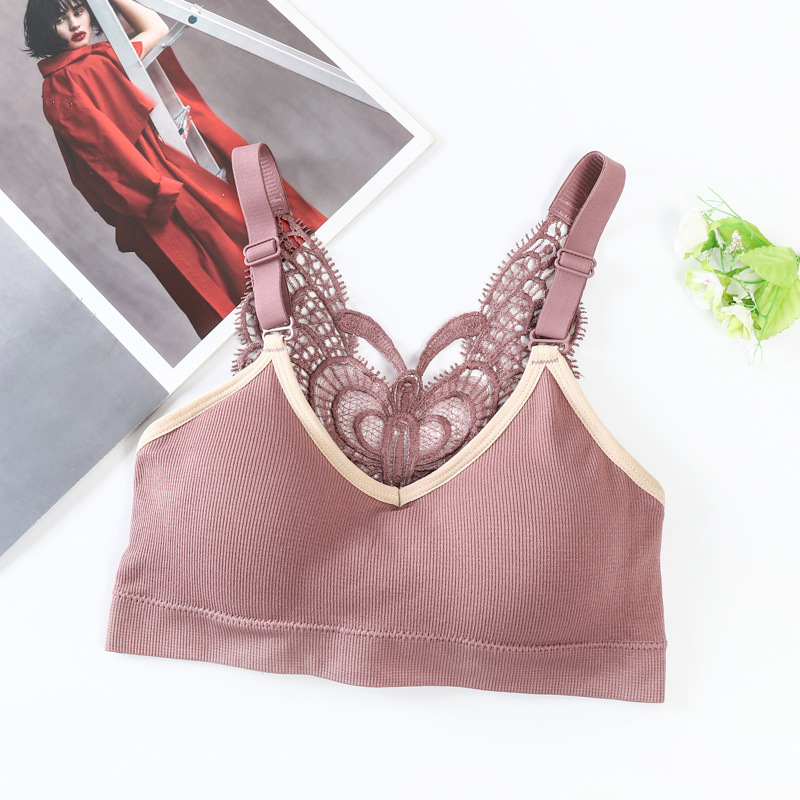 Spring and Summer New Contrast Color Butterfly Beauty Back Seamless Ladies Backless Bra Can Be Worn outside Student Bra Best-Seller on Douyin