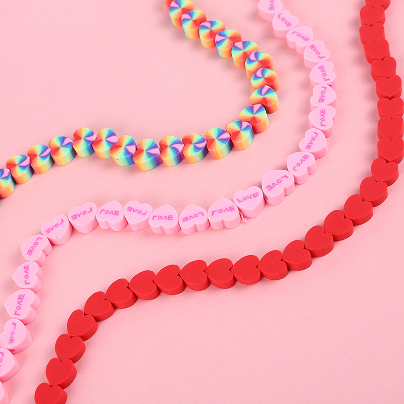 Colored Loving Heart Polymer Clay Beads DIY Handmade Beaded Bracelet/Necklace Hairpin Ornament Accessories Factory Wholesale Direct Supply