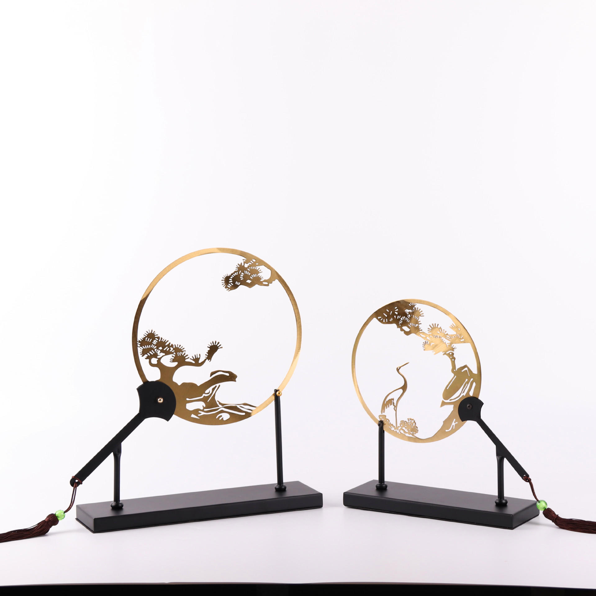 新中式创意金属仙鹤松树摆件样板房茶几电视柜酒柜客厅软装工艺品