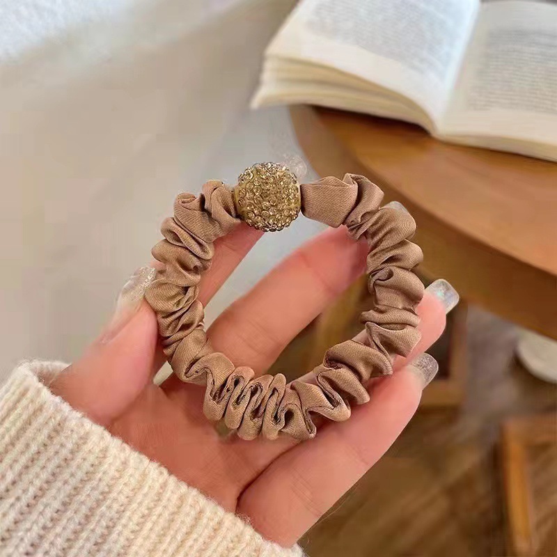 Cross-Border European and American New Hair Band Temperament Leopard Print Headband Water-Drill Sphere Large Intestine Ring Highly Elastic Hair Rope Hair Accessories Wholesale