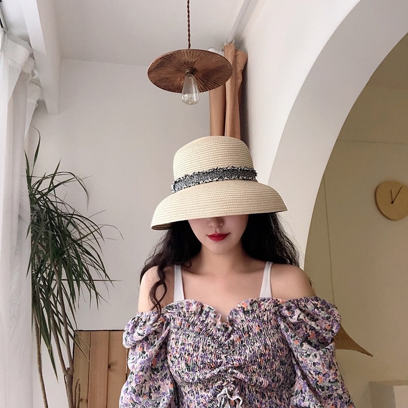 Black French Style Hepburn Hat Women's Summer Fashion Korean Sun Hat Sun Protection Straw Sun Hat Elegant and Generous Top Hat