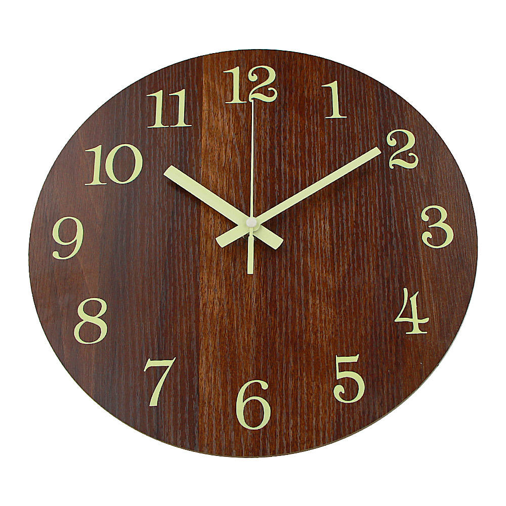 西班牙北欧现代夜光简约木质创意挂钟木钟客厅装饰挂表时钟大钟表