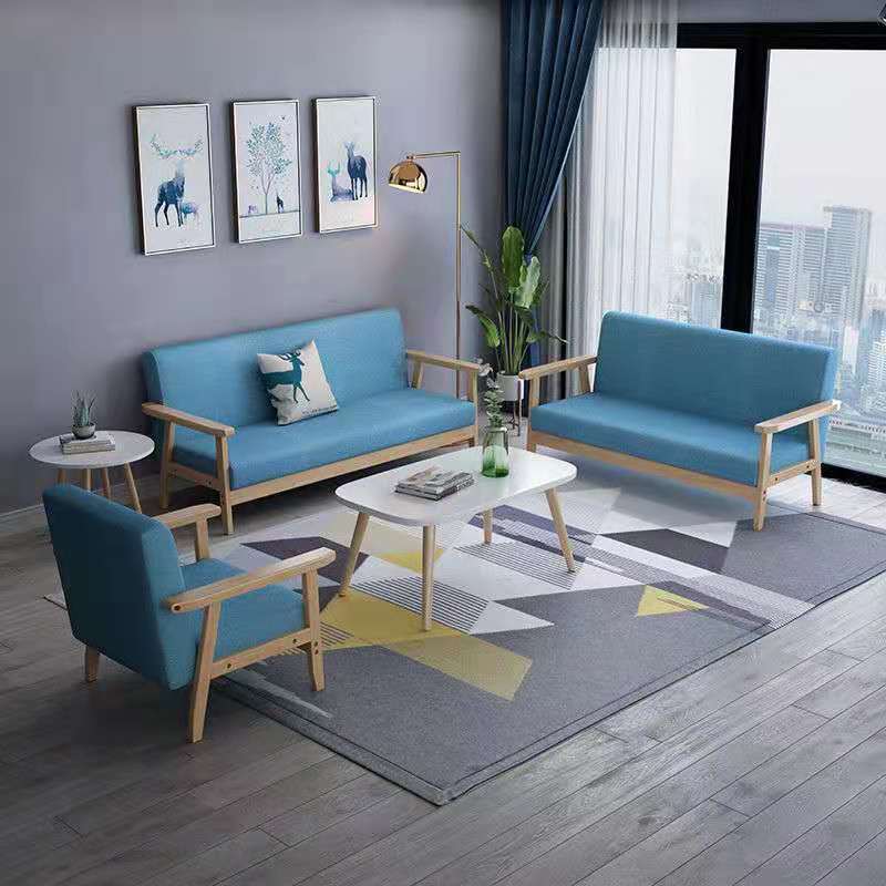 农村简约实木沙发茶几组合客厅小户型出租房布艺办公室公寓咖啡厅