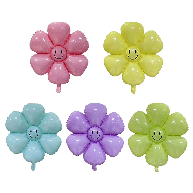 Large Macaron Daisy Smiley Face Children's Party Background Decoration Aluminum Film Balloon Banquet Photo Hand-Held Props