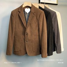 英伦型男商务条纹西服男士修身灯芯绒纯色休闲西装时尚青年外套