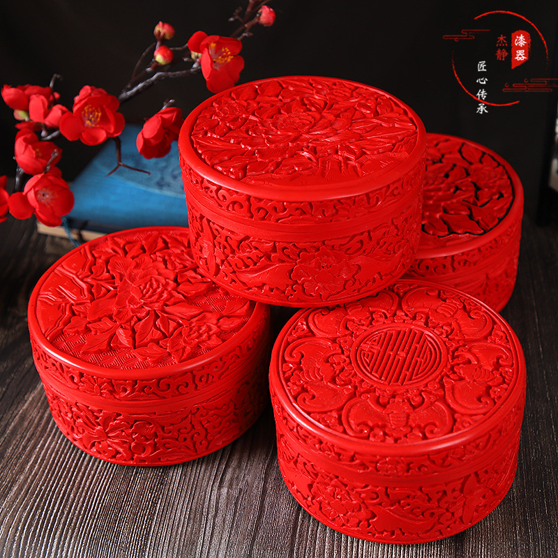 6寸盒套盒红雕漆摆饰类漆器 商务礼品 酒店摆件漆雕盒雕刻