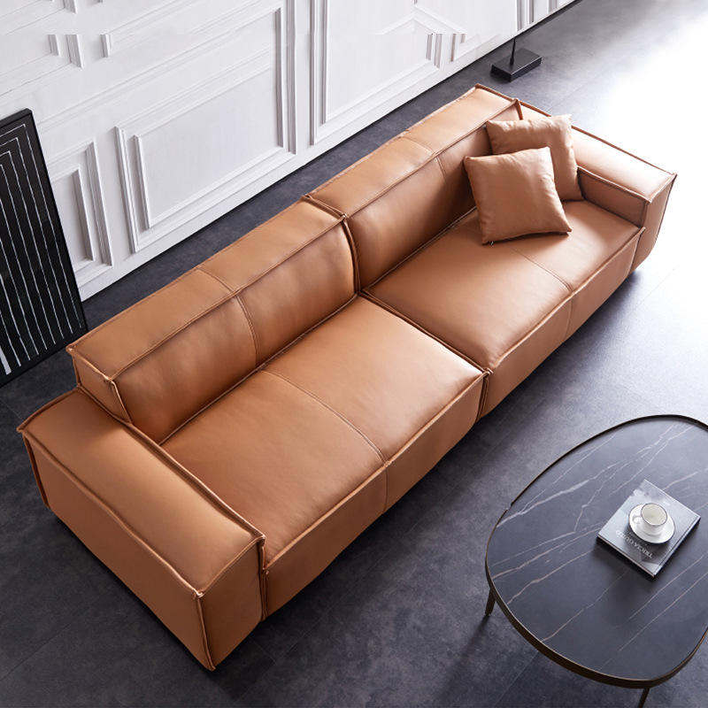 头层牛皮沙发大小户型现代简约组合四人位三人座客厅意式北欧直排