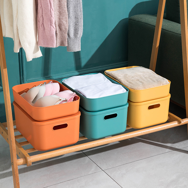 Household Contrast Color Storage Box Wardrobe Clothes Storage Box with Lid Large Size Storage Basket Sundries Container Plastic