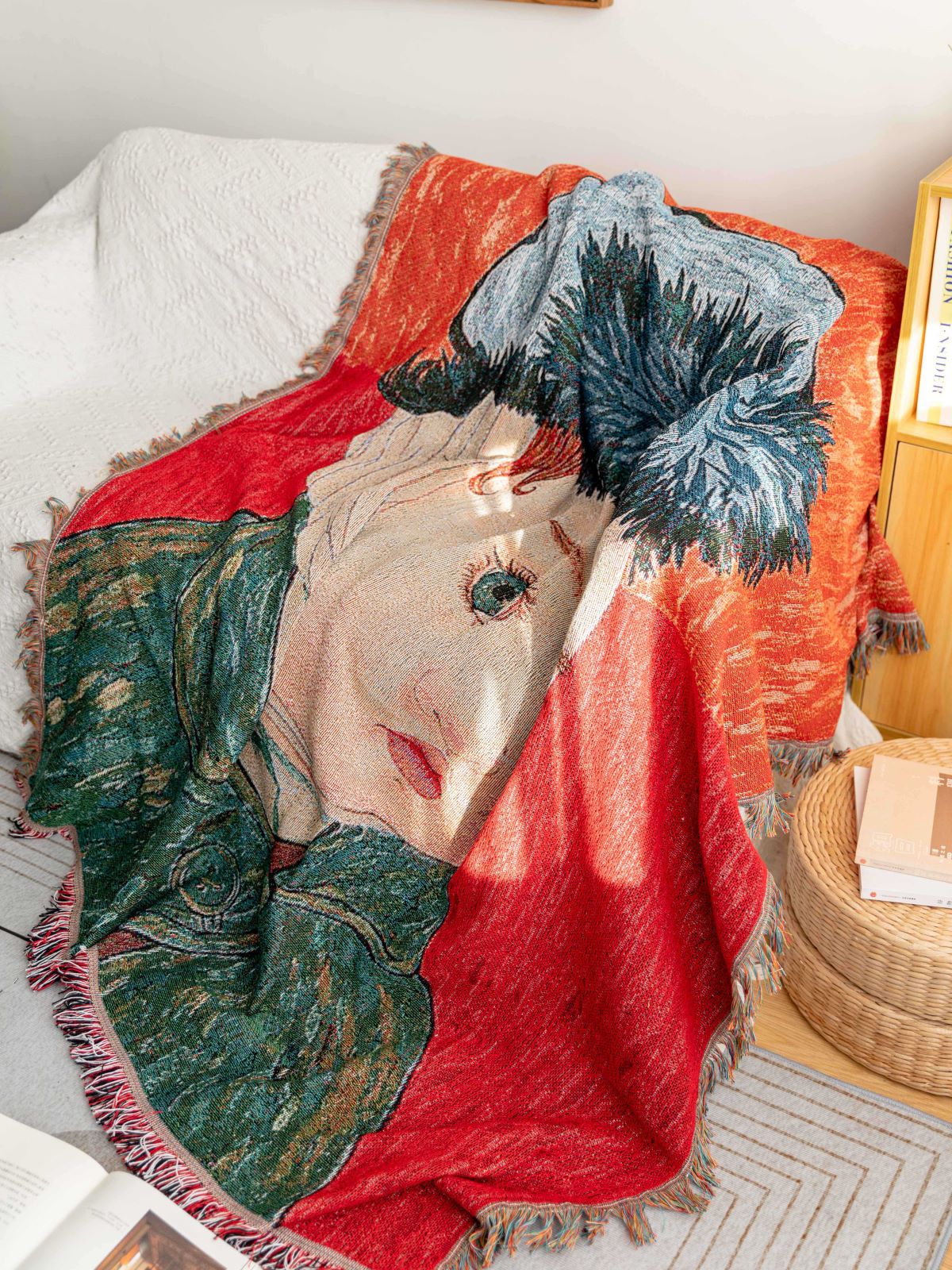 Q Cute Van Gogh Single Sofa Cover Decorative Blanket Nap Blanket Night Market Tapestry