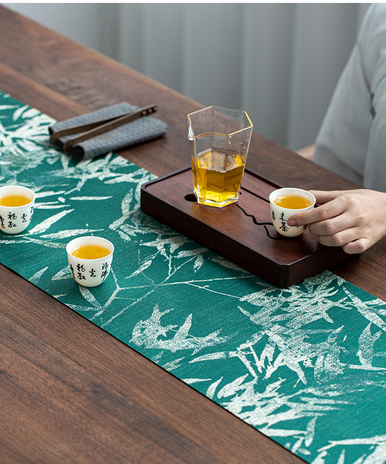 竹韵茶席新中式禅意防水棉麻桌旗茶盘垫茶席桌布日式茶道零配批发