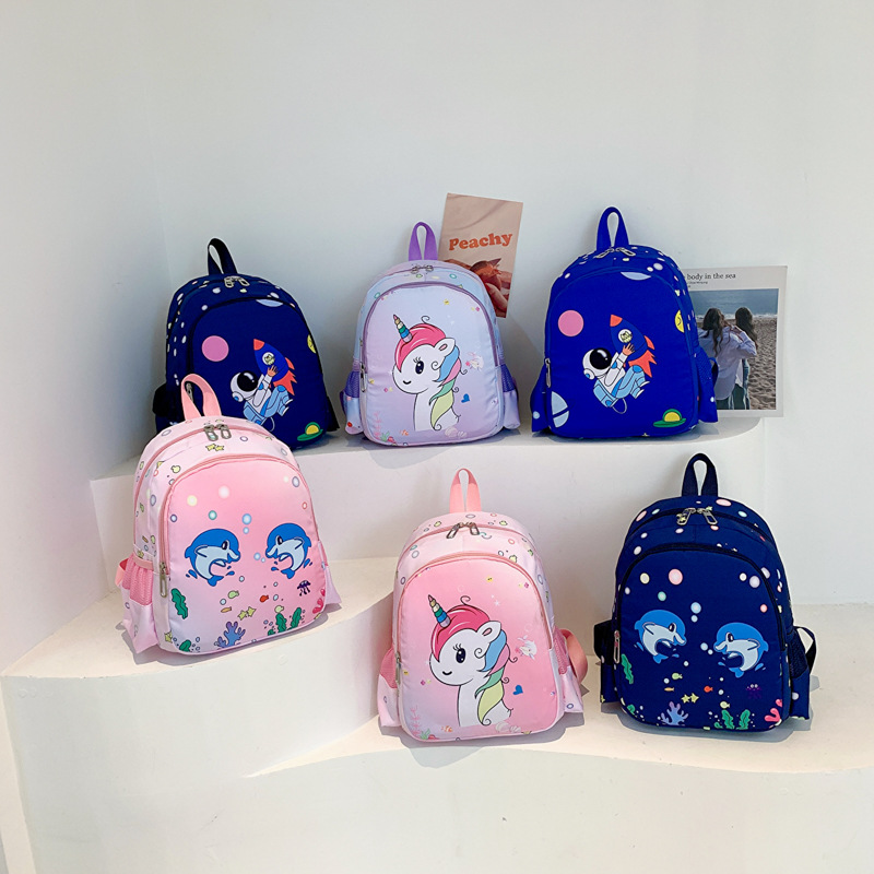 New Nylon Kindergarten Backpack Cartoon New Style Unicorn Printed Backpack Cross-Border Children's Schoolbag Bag
