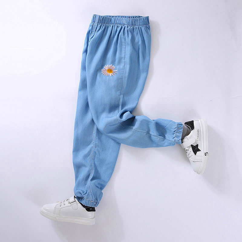 儿童防蚊裤夏季童装男童裤子女童外穿宝宝韩版28岁牛仔九分裤 薄