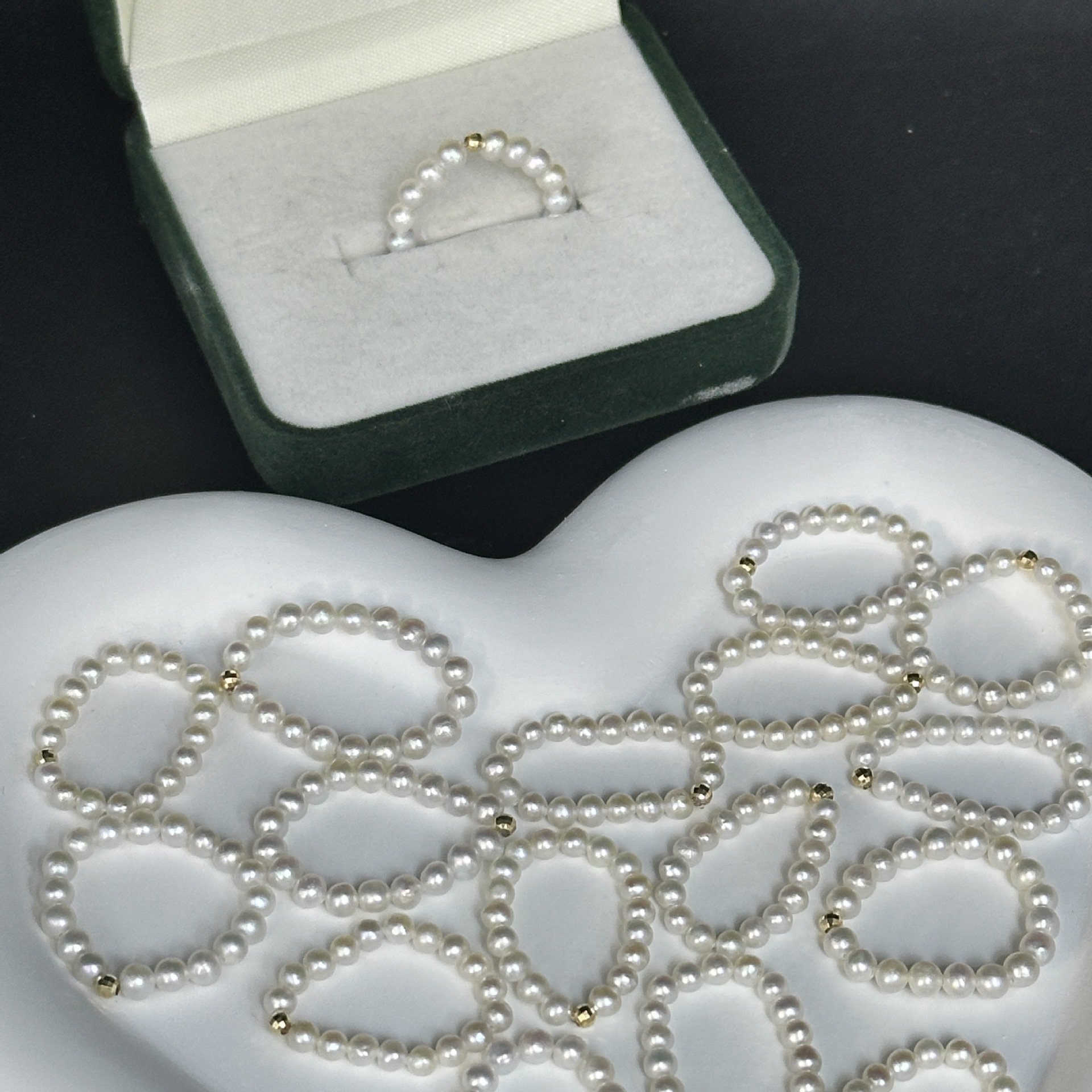 3-4mm淡水珍珠baby戒指弹力绳18k金镭射球简约戒指批发-阿里巴巴