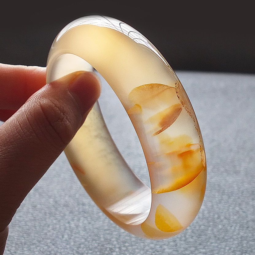 天然龙纹玛瑙玉髓手镯冰种飘红花特玉石镯子正品厂家批发收藏手饰