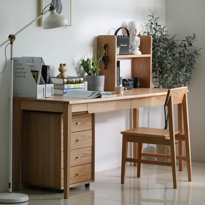 实木轻奢书桌长条桌红橡木带抽屉学习写字台办公桌卧室书房家用