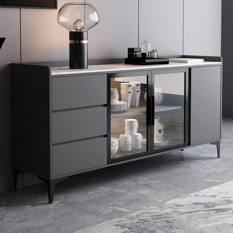 岩板台面餐边柜岩板餐边柜简约现代柜轻奢备餐高档靠