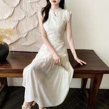 HX新中式国风连衣裙女夏季新款2024高级感气质长裙收腰显瘦旗袍女