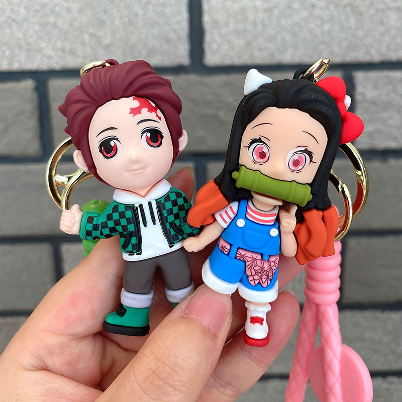 Cross-Border Kimetsu No Yaiba Keychain Cartoon Figurine Doll Car Key Chain Schoolbag Pendant Small Gift Wholesale