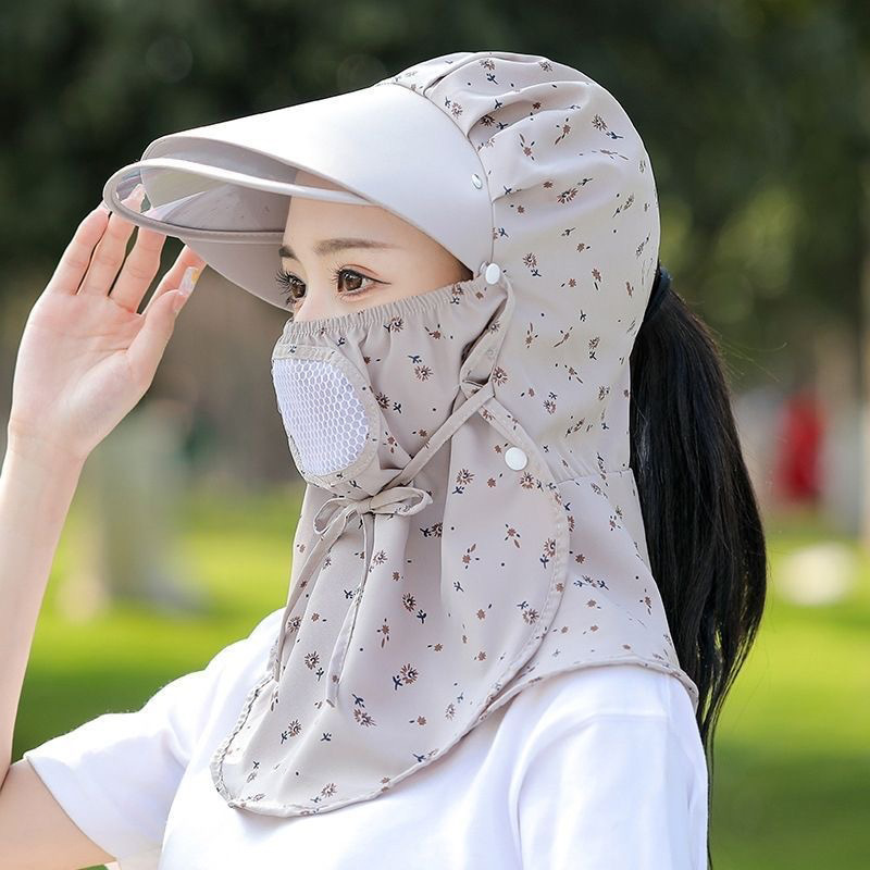 Summer New Women's Big Brim Mask Shawl Hat Breathable Mesh Sun Protection Sun Hat Outdoor Agricultural Sun Hat Wholesale