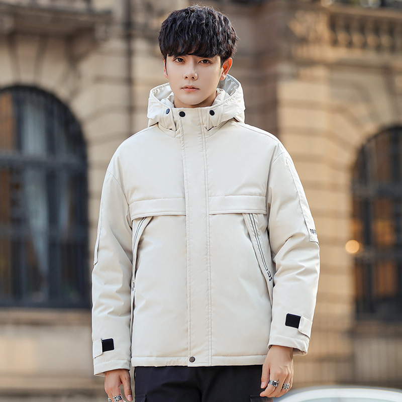 Winter Down Jacket Men 'S White Duck Down Warm Hooded Jacket Men 'S Casual Couple Solid Color Short Down Coat