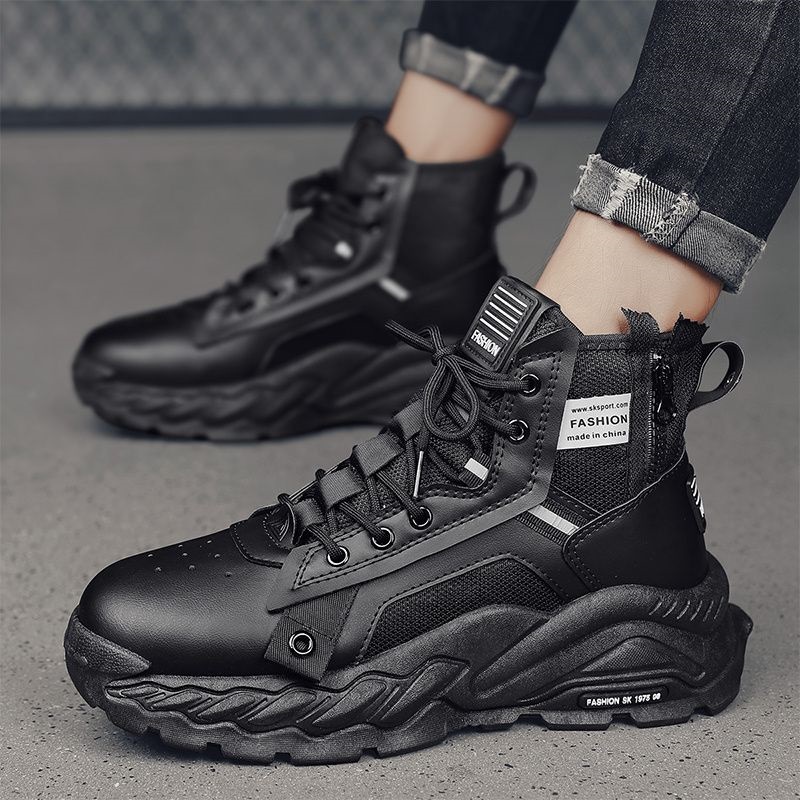 男鞋秋季百搭休闲运动跑步男款厚底内增高黑色老爹潮鞋高帮马丁靴
