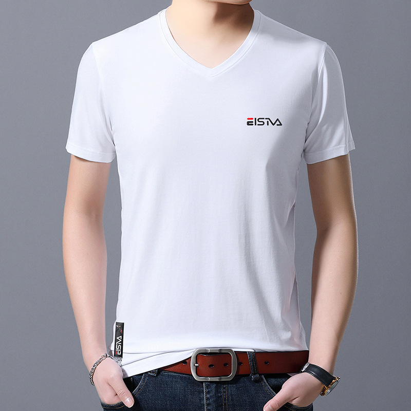 2022品牌夏季中青年男士短袖t恤衫v领休闲体恤衫男式爸爸装代发