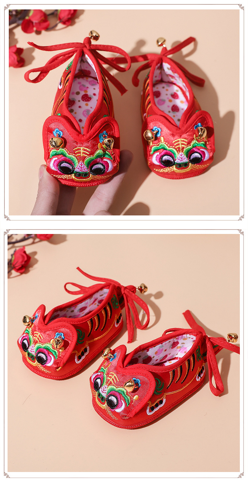 婴儿虎头鞋男宝宝女一周岁1百天新生儿老虎头手工布鞋猫头抓周鞋