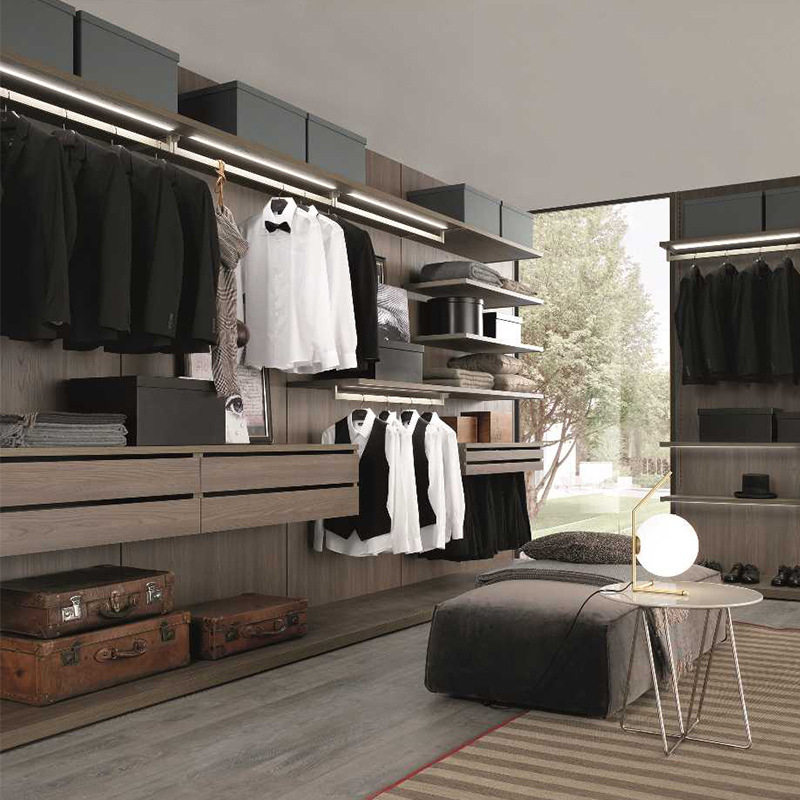极简全屋衣柜 意式轻奢家具高端实木衣帽间 木饰面悬空衣帽间工厂