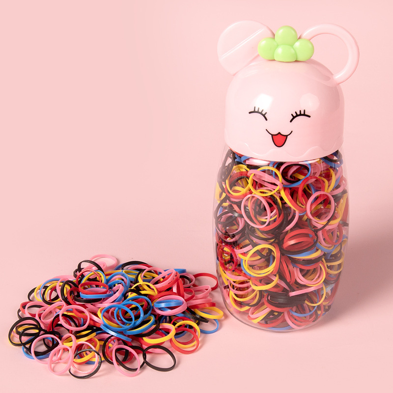 Korean Style New Cartoon Bucket Disposable Small Rubber Band Children's Hair Band Strong Pull Constantly Thick Color Rubber Band Hair Rope