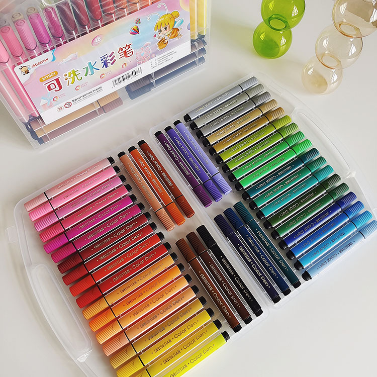 儿童可水洗水彩笔图画本涂色填色彩笔套装办公记号笔彩色可爱12色