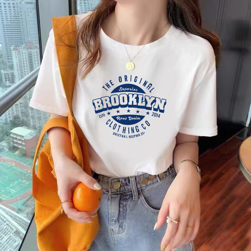 Cotton Summer Loose plus Size Women's Clothing Short-Sleeved T-shirt Korean Style New round Neck Cotton Women's Top Half Sleeve Shirt Wholesale