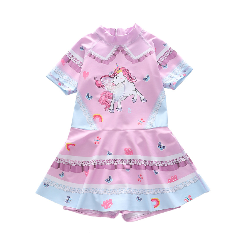 Children's Swimsuit Girls' One-Piece Boxer Swimming Trunks Skirt Swimsuit Middle and Big Children Lolita Unicorn Girls' Swimsuit