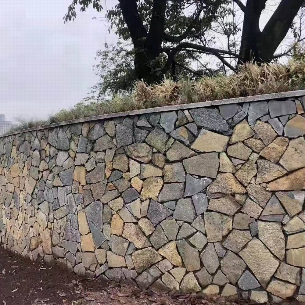 深灰色间黄文化石虎皮石页岩片石 虎皮黄碎拼天然文化石