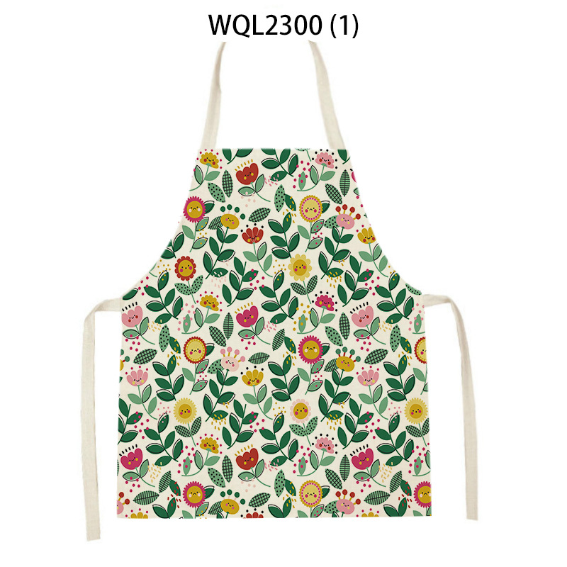 Pastoral Style Floral Kitchen Apron Color Flower Linen Apron Parent-Child Baby Bib Factory Wholesale