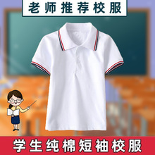 夏季男童短袖polo衫小学生校服中大儿童白色翻领T恤女童毕业班服