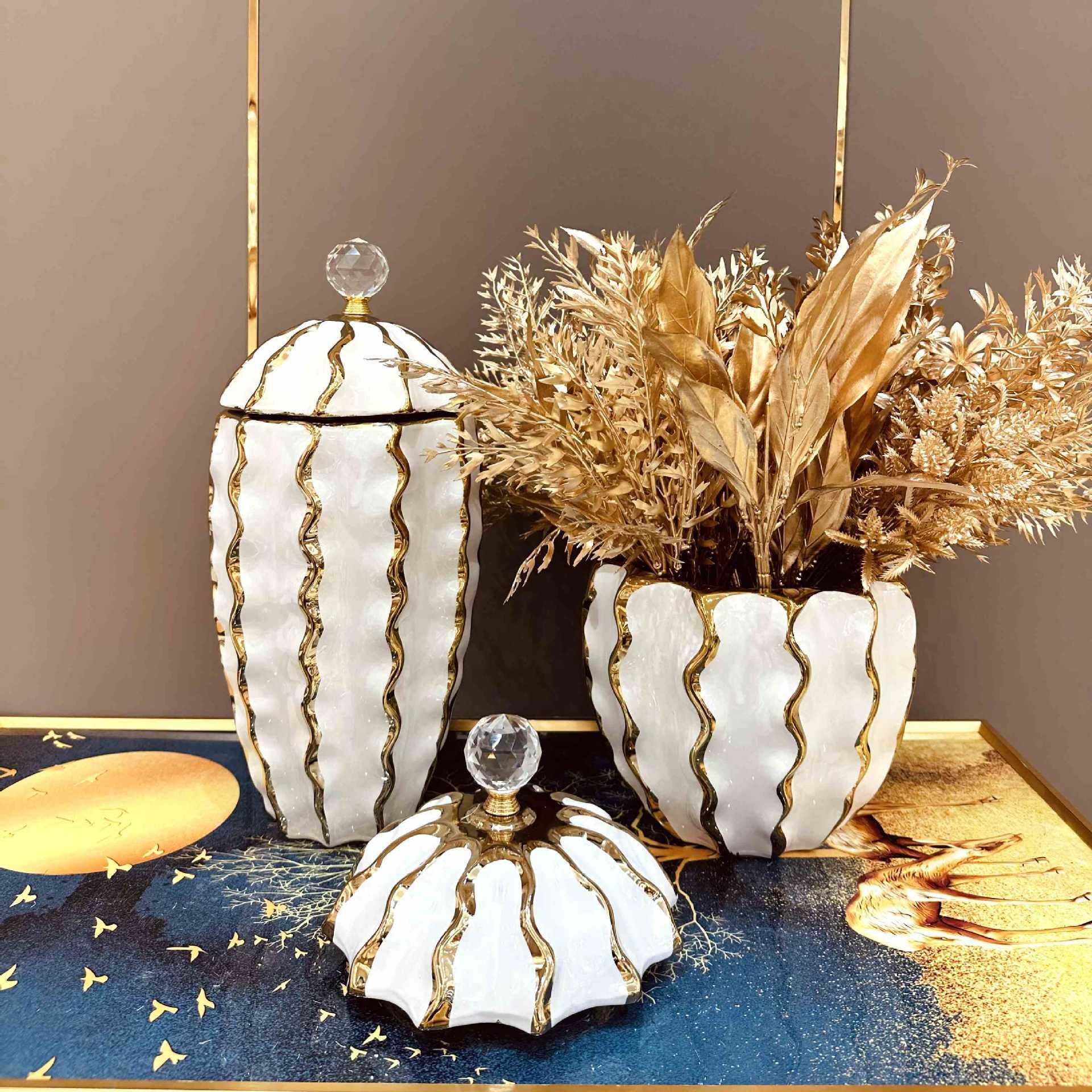 Crafts Furnishings Ornaments Factory Direct Cross-Border Electroplating Temple Jar Ceramic European Flower Vase Light Luxury
