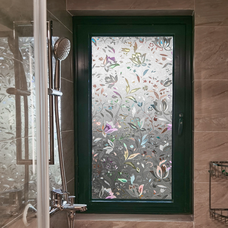 复古玻璃贴纸透光不透明美式3d浮雕玻璃纸静电免胶海棠窗花纸贴膜