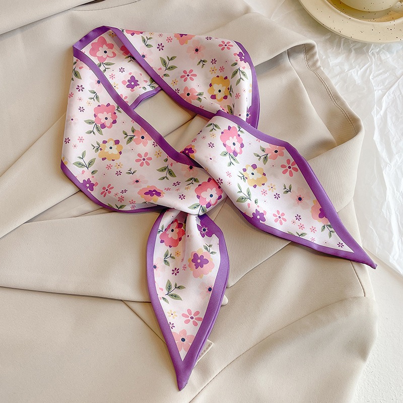 Romantic Purple Long Strip Small Silk Scarf Thin Narrow Women Hair Band Tied Bag Ribbon High-End Gift Ribbon