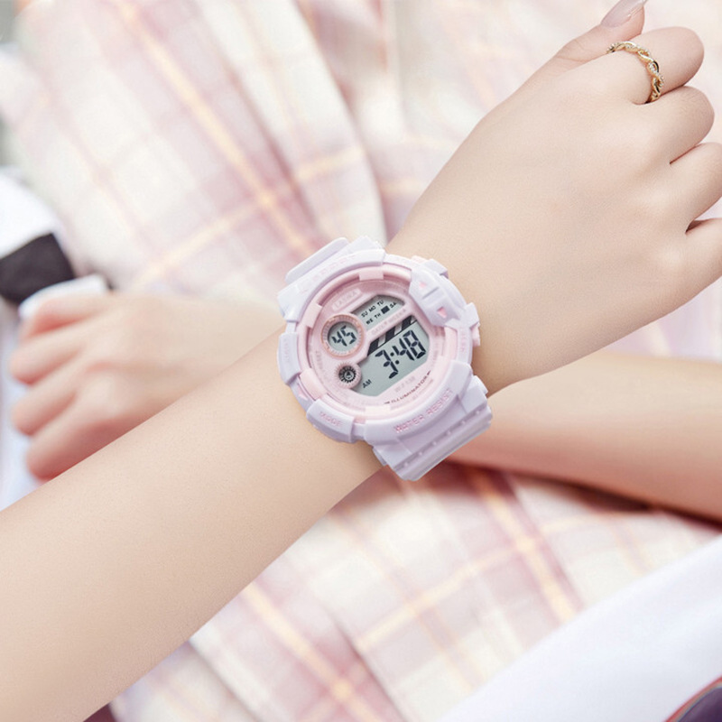 儿童手表女孩女童小学生只看时间带闹钟的紫色电子表初中生-阿里巴巴