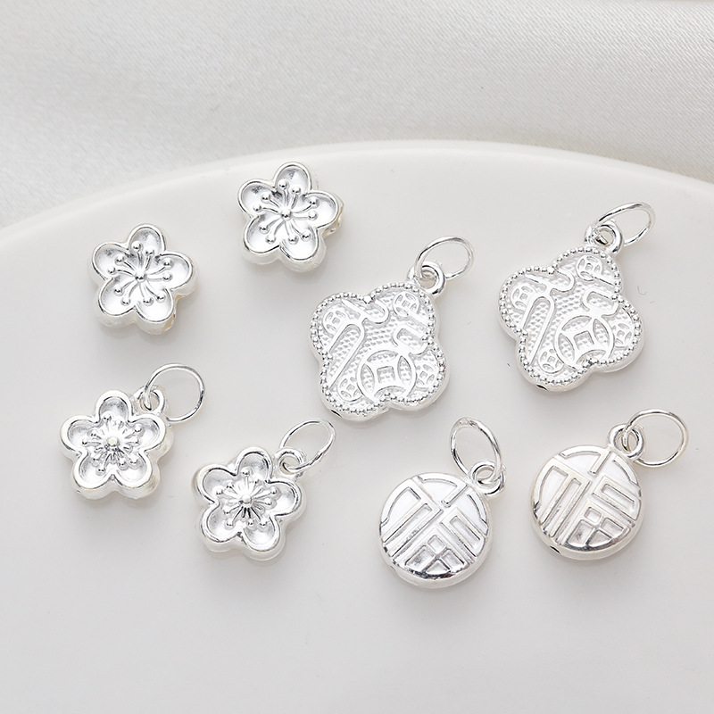 s990纯银5d空心吊坠diy手工串珠珍珠手链项链吊饰挂坠纯银配饰