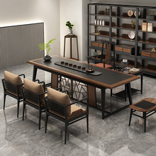 新中式茶桌椅组合北美黑胡桃茶台实木会所茶几办公室茶室家具