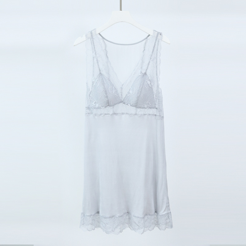 Tangge Spring and Summer New Silk Acetate Nightdress Lace Sexy Cup One-Piece Mulberry Silk Suspender Base Skirt