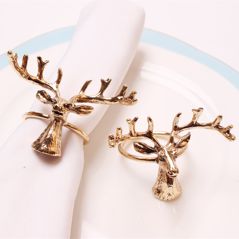 跨境新款鹿头餐巾环创意金属鹿角餐巾扣酒店装饰摆件餐巾圈批发