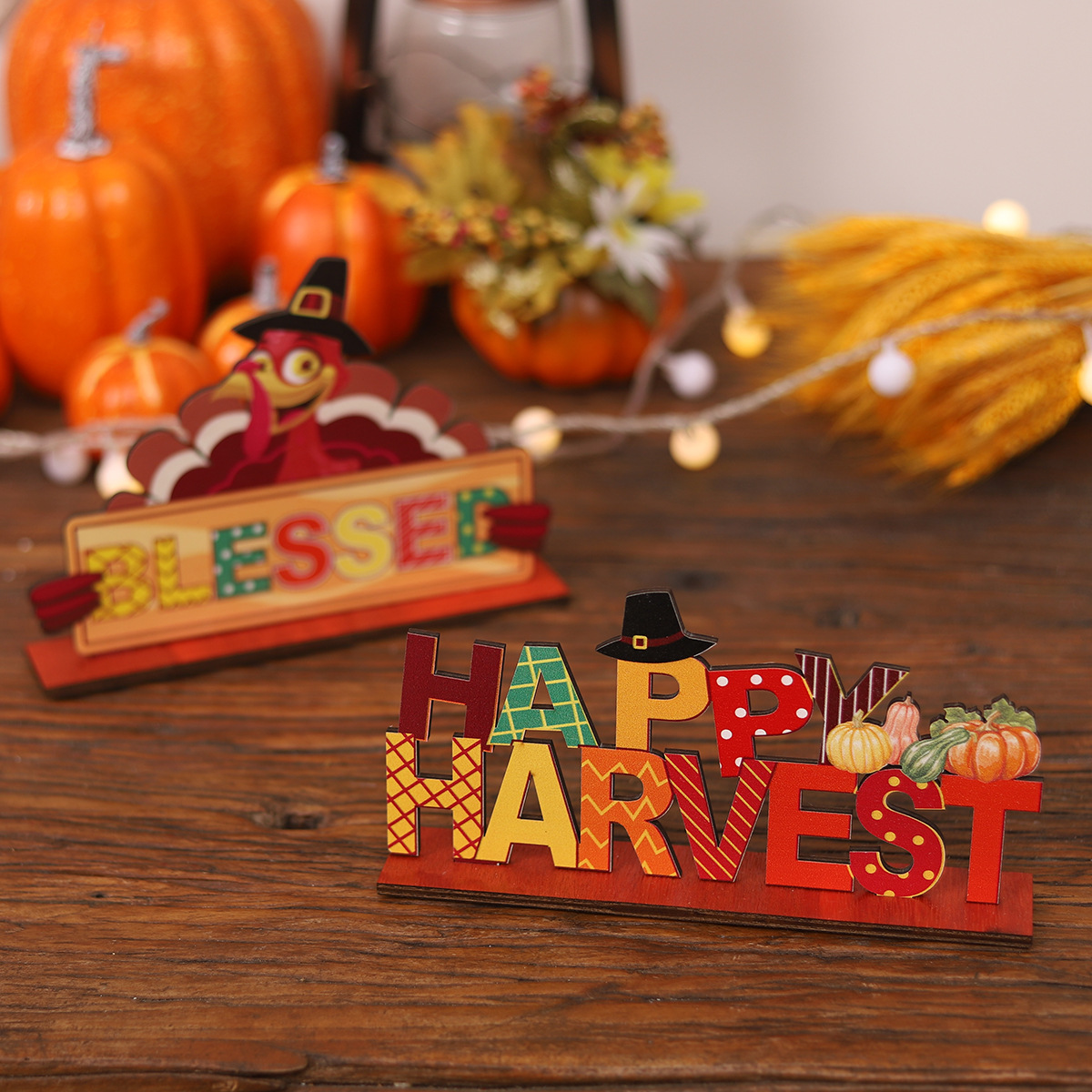 Cross-Border New Thanksgiving Scene Dress up Props Harvest Festival Letters Wooden Decoration Party Home Dress up Wholesale