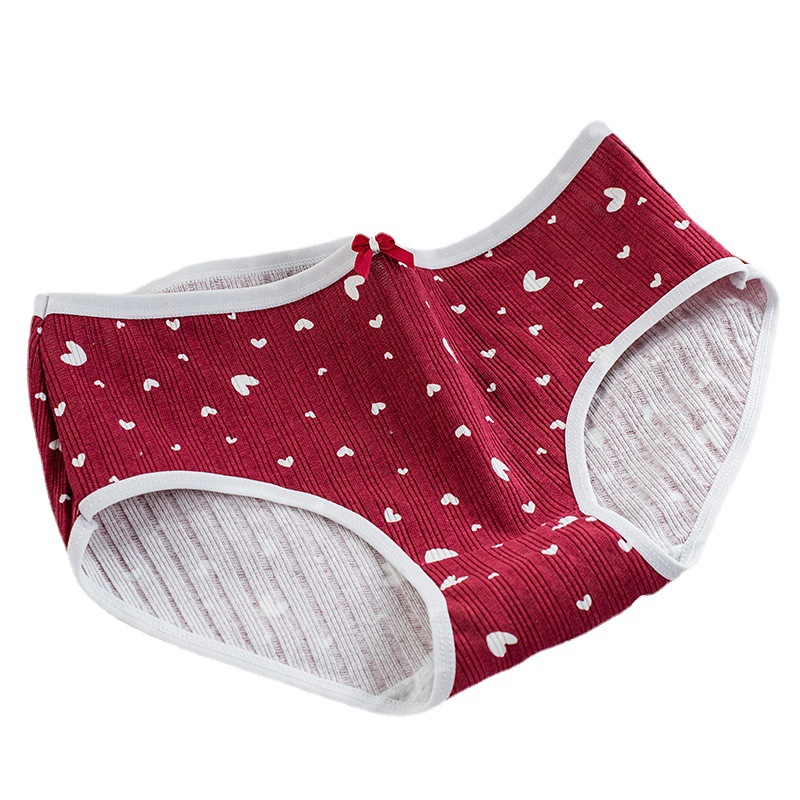 Burgundy Apple Underwear Women's Printed Cute Girl's Underwear Japanese Pure Cotton Crotch Women's Mid-Waist Panties New