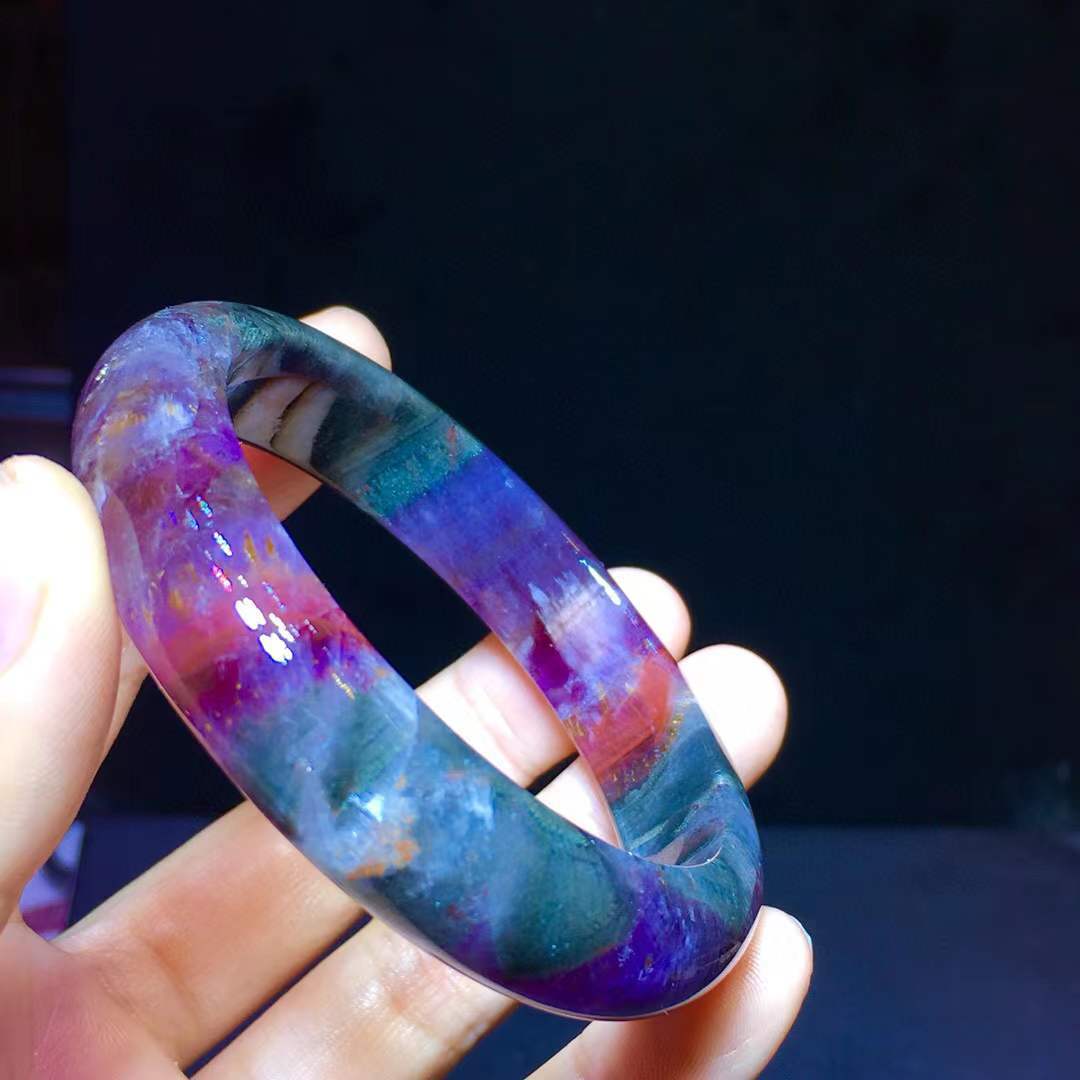 天然极光23紫钛牙消磁能量水晶手镯红幽灵金黄板钛晶四色体手镯