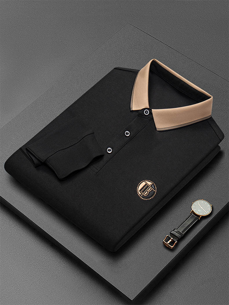 Spring and Autumn New Men's Long-Sleeved Polo Shirt Casual Loose Lapels Embroidered T-shirt Business Breathable Top Men's Clothing