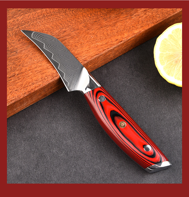 大马士革水果刀 瓜果削皮刀 家用厨房刀具水果刀 弯刀香蕉刀 批发