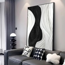 手绘油画简约现代客厅装饰画高级感黑白抽象落地画沙发背景墙壁画